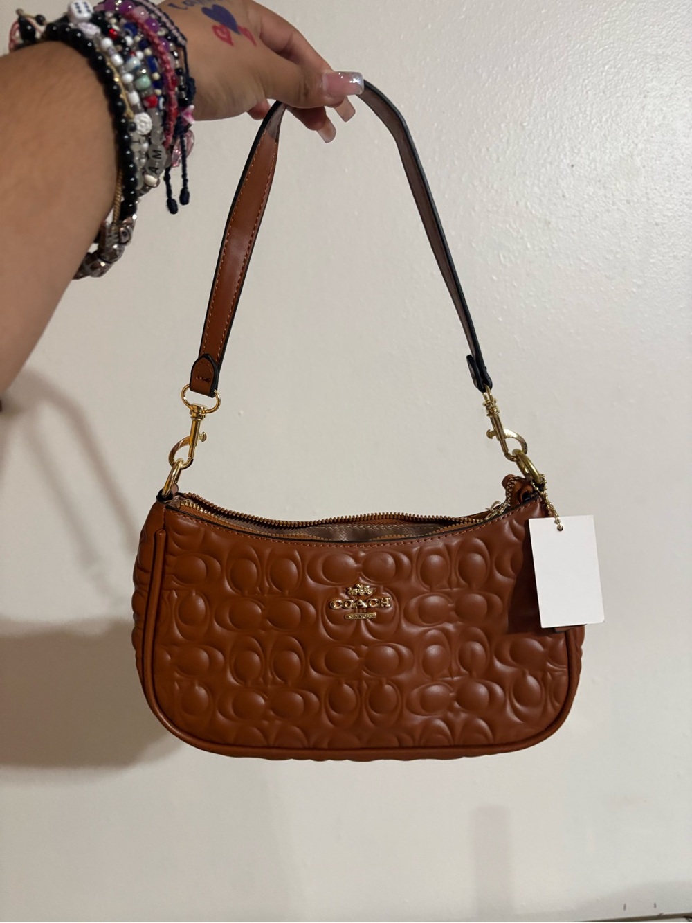 Coach Tan Quilted Signature Leather Shoulder Bag